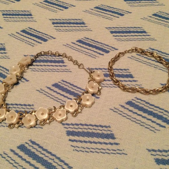 Women's girls unique necklace made of two bracelets flowers and chain - Picture 2 of 6